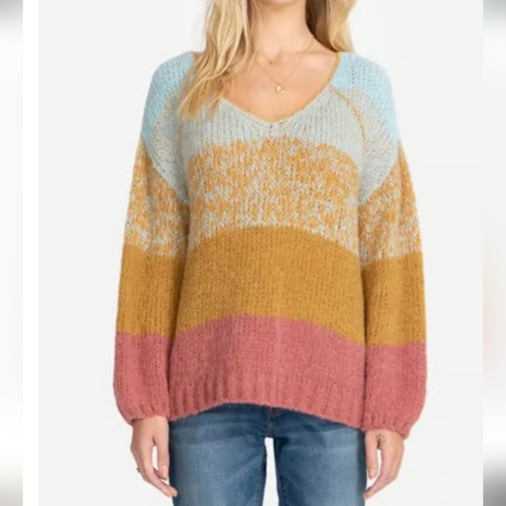 Johnny Was "Desert Sunset" Pullover, a colorful, color-blocked V-neck sweater